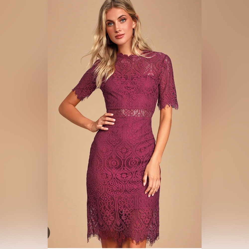 Lulu’s Remarkable Burgundy Lace Dress NWT Cocktail Party Formal.  Size S